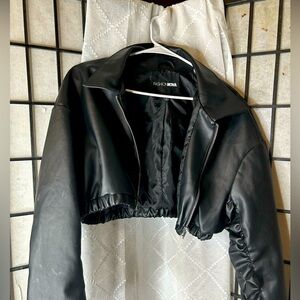 Large new fashion nova black leather jacket